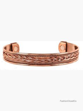 Handcrafted Copper Magnetic Cuff Bracelet with Braided Pattern, Adjustable